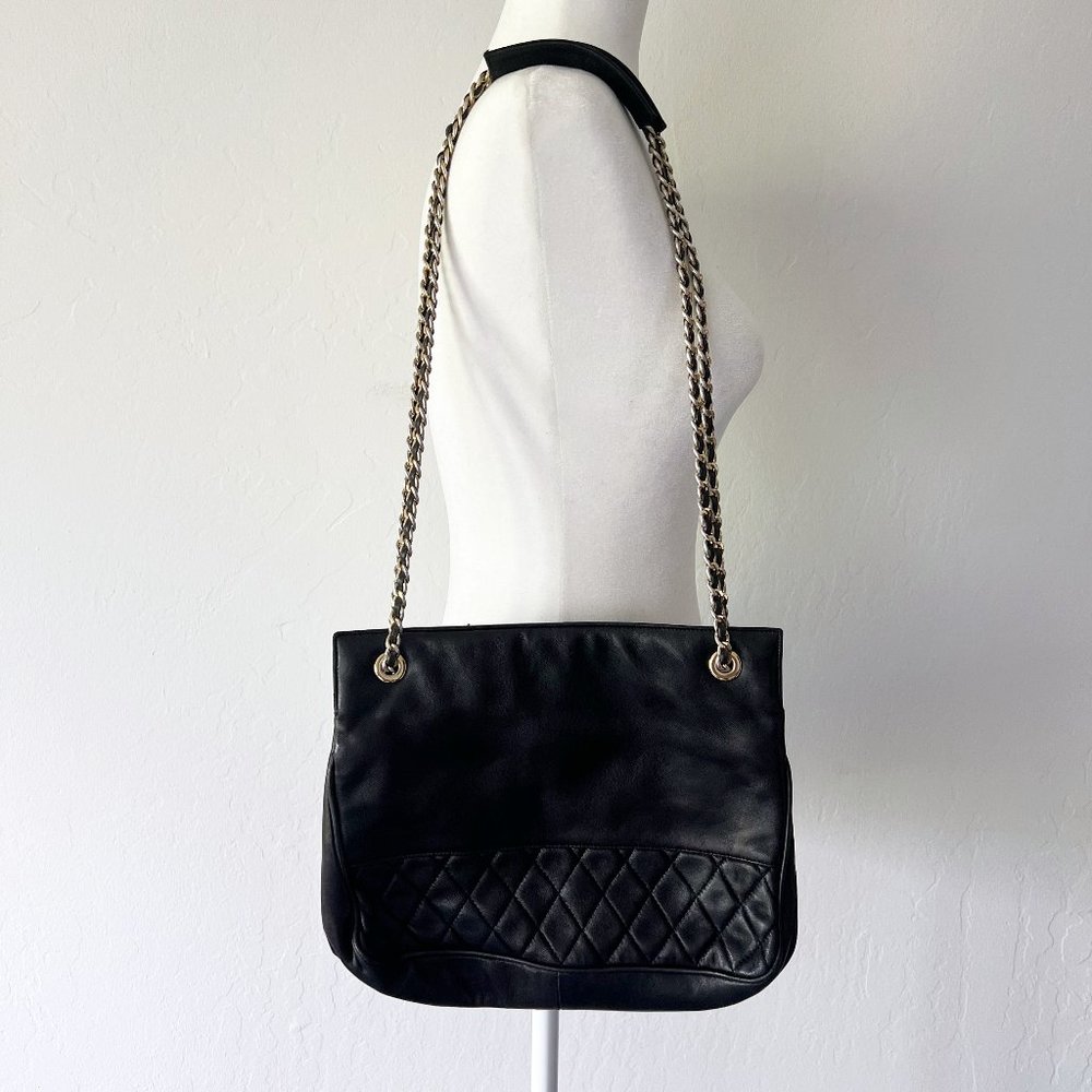 Vintage Leather Quilted Tote Bag - Chanel Style